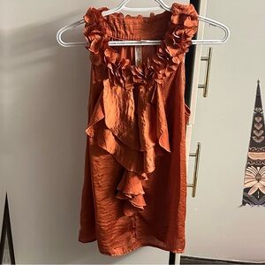 Ruffled Orange Sleeveless Top